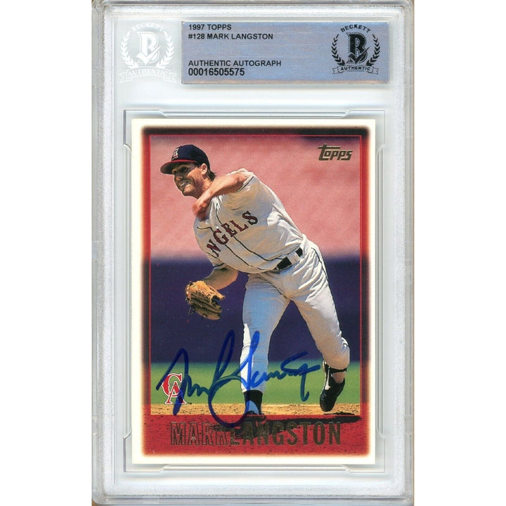 Mark Langston LA Angels Signed 1997 Topps Baseball Card Beckett Authentic Auto Slab
