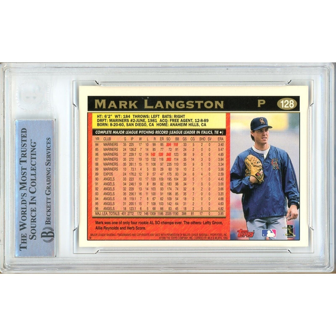 Mark Langston LA Angels Signed 1997 Topps Baseball Card Beckett Authentic Auto Slab