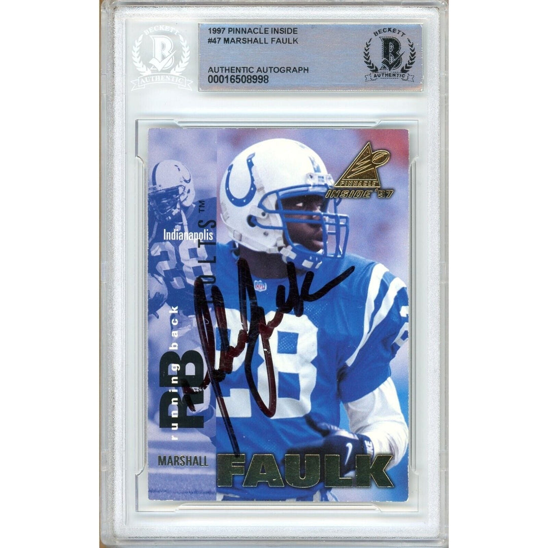 Marshall Faulk Indianapolis Colts Signed 1997 Pinnacle Football Card Beckett Auth Auto Slab