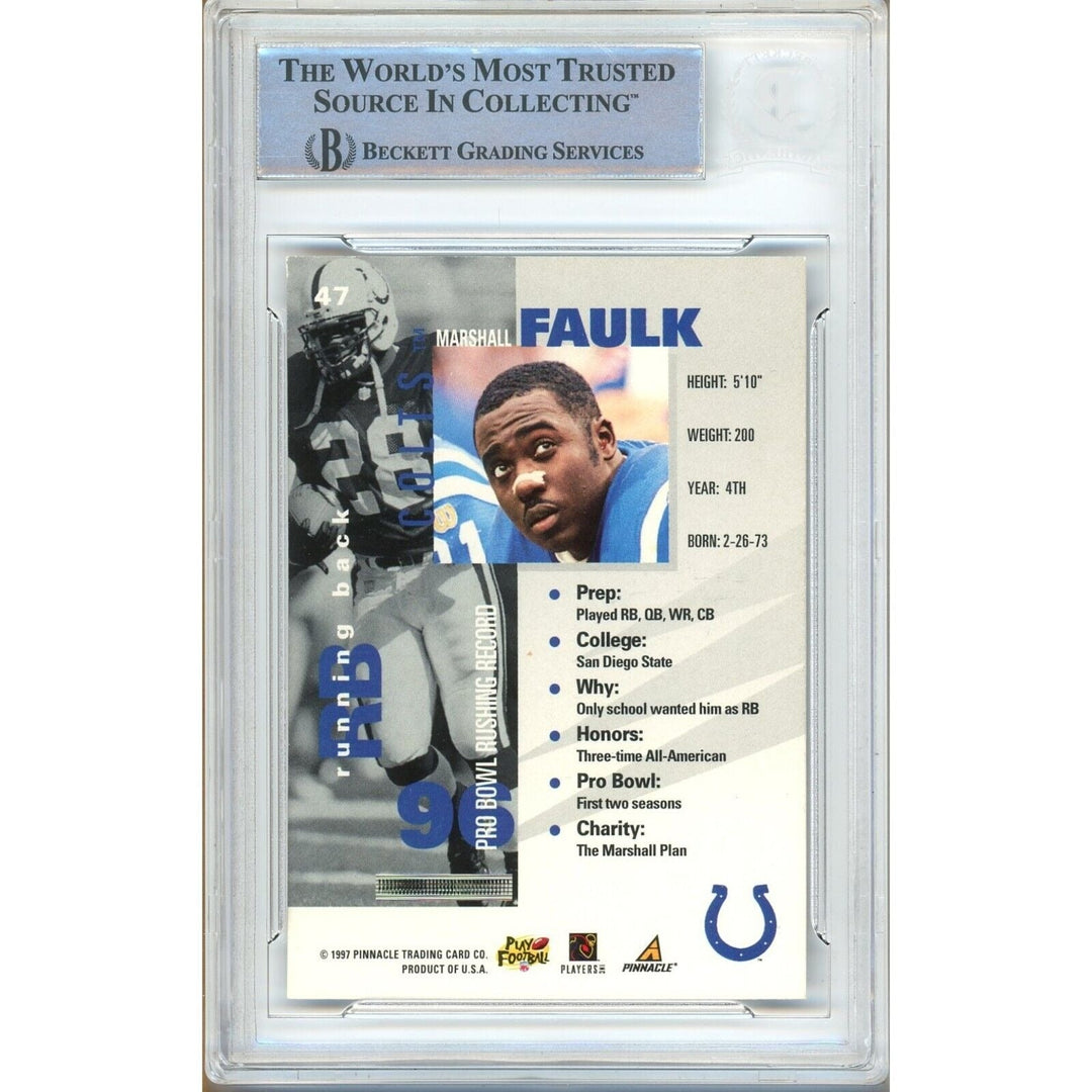 Marshall Faulk Indianapolis Colts Signed 1997 Pinnacle Football Card Beckett Auth Auto Slab
