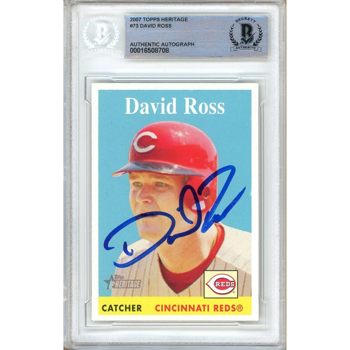 David Ross Cincinnati Reds Signed 2007 Topps Heritage Card Beckett Authentic Auto Slab