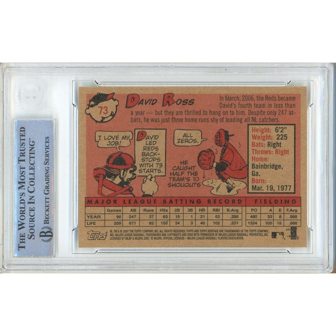 David Ross Cincinnati Reds Signed 2007 Topps Heritage Card Beckett Authentic Auto Slab