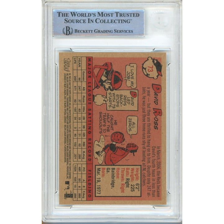 David Ross Cincinnati Reds Signed 2007 Topps Heritage Card Beckett Authentic Auto Slab