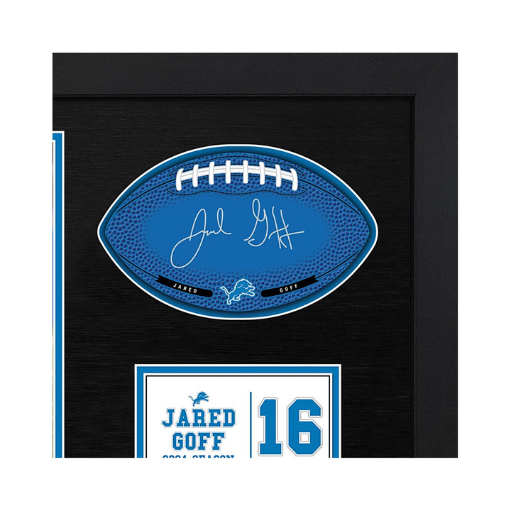 Jared Goff Detroit LionsSignable With Players Facsimile Signature and Photo Display in a 15H x 22W x 0.75D High Quality Black Frame