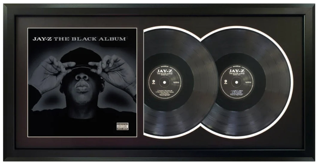 Jay-Z The Black Album Genuine Double Vinyl Records & Cover Professionally Framed 17.5 x 34.5 Wall Display with a Black Mat
