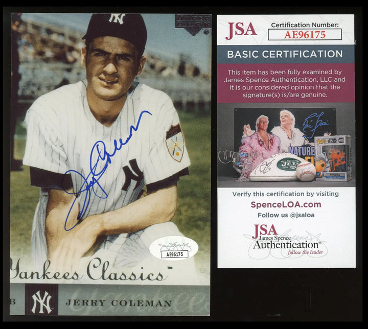 Jerry Coleman New York Yankees Signed 4x6 Vintage Photo (JSA COA)