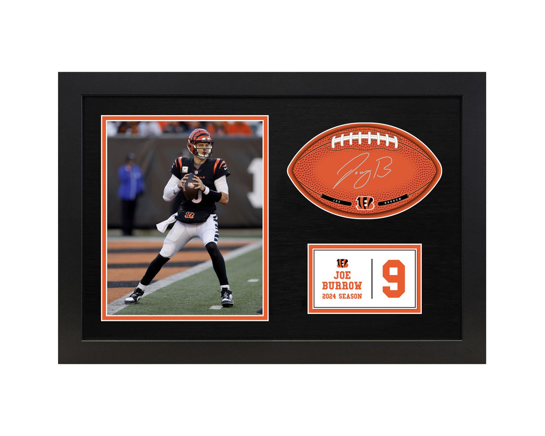 Joe Burrow Cincinnati BengalsSignable With Players Facsimile Signature and Photo Display in a 15H x 22W x 0.75D High Quality Black Frame