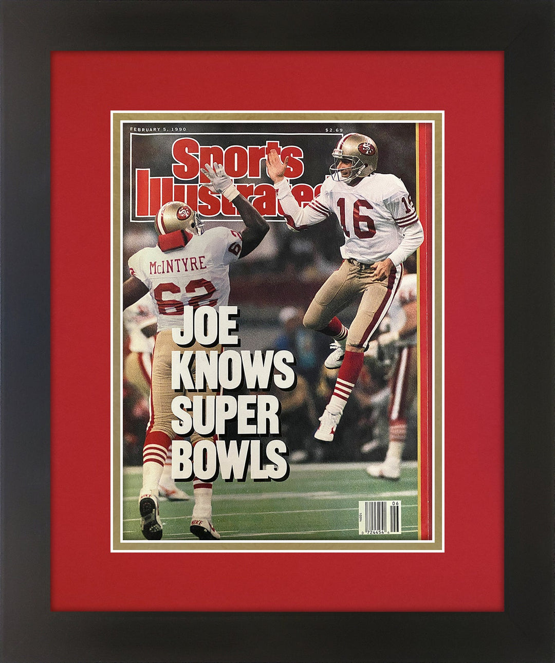Joe Montana San Francisco 49ers Matted and Framed Sports Illustrated Magazine. February 5, 1990 Original Issue