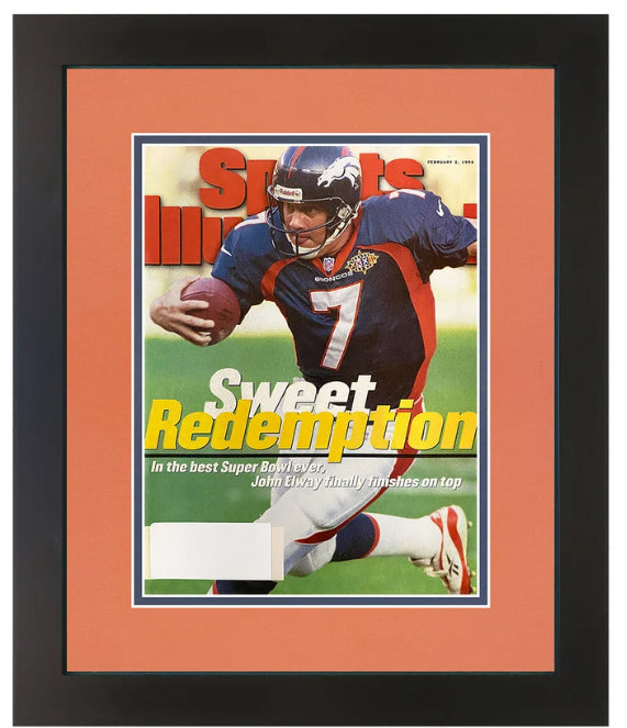 John Elway Denver Broncos Matted with Team Colors and Framed Sports Illustrated Magazine. February 2, 1998 Original Issue