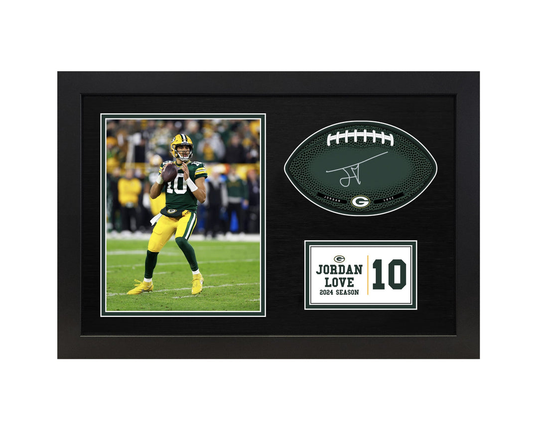 Jordan Love Green Bay Packers Signable With Players Facsimile Signature and Photo Display in a 15H x 22W x 0.75D High Quality Black Frame
