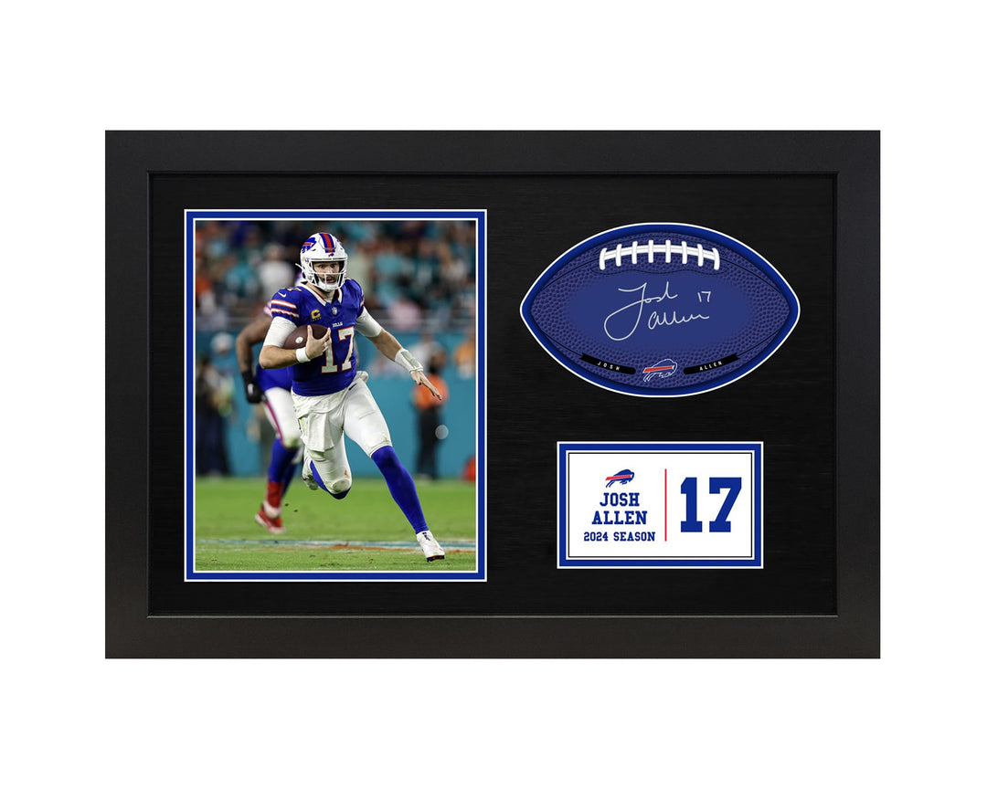 Josh Allen Buffalo Bills Signable With Players Facsimile Signature and Photo Display in a 15H x 22W x 0.75D High Quality Black Frame
