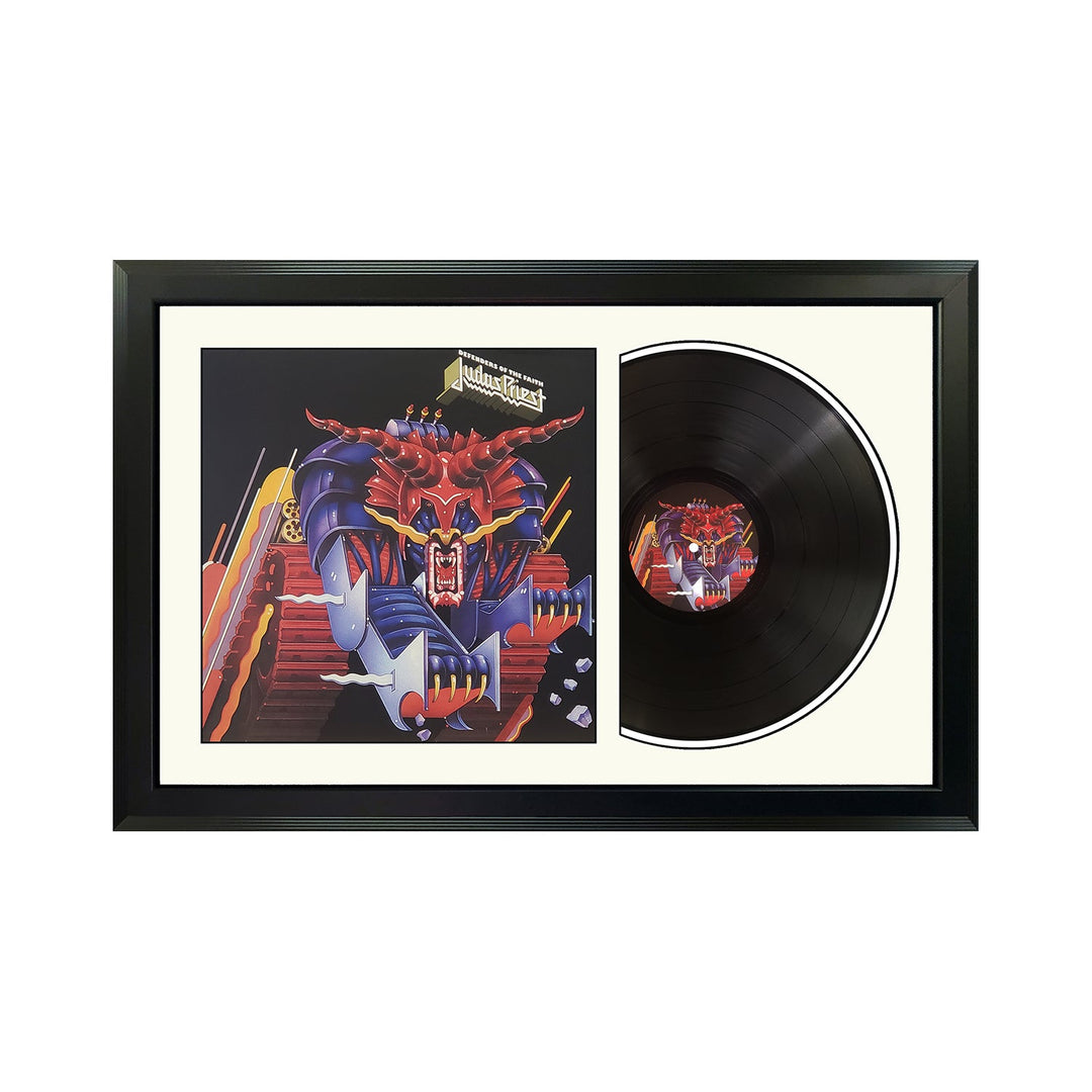 Judas Priest Defenders of the Faith Genuine Vinyl Record & Cover Professionally Framed Wall Display With a White Mat