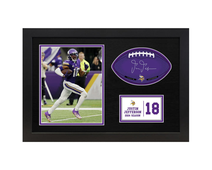 Justin Jefferson Minnesota Vikings Signable With Players Facsimile Signature and Photo Display in a 15H x 22W x 0.75D High Quality Black Frame