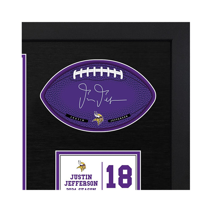 Justin Jefferson Minnesota Vikings Signable With Players Facsimile Signature and Photo Display in a 15H x 22W x 0.75D High Quality Black Frame