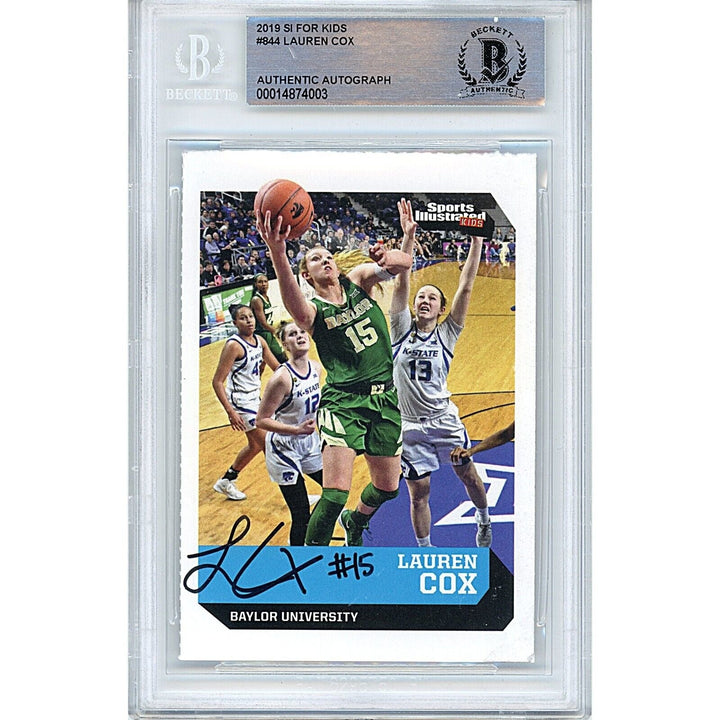 Lauren Cox Baylor Bears Signed 2019 Sports Illustrated for Kids Card Beckett Auth Auto Slab