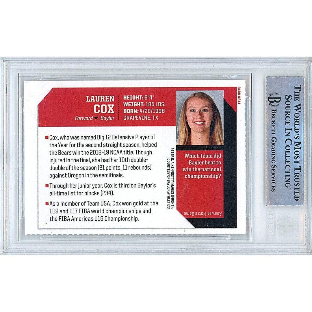 Lauren Cox Baylor Bears Signed 2019 Sports Illustrated for Kids Card Beckett Auth Auto Slab