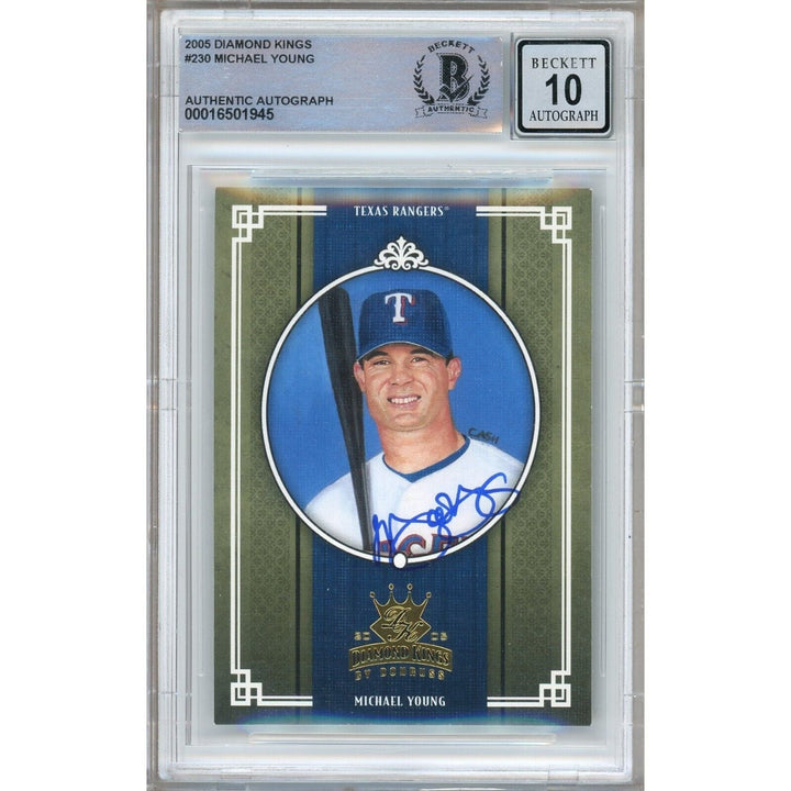 Michael Young Texas Rangers Signed 2005 Diamond Kings Card BAS BGS Auto 10 Graded