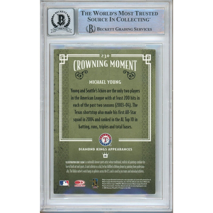 Michael Young Texas Rangers Signed 2005 Diamond Kings Card BAS BGS Auto 10 Graded