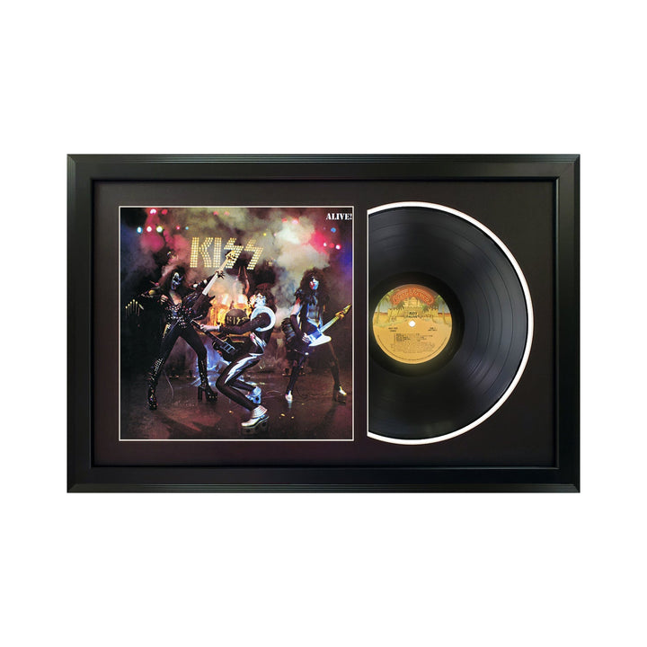 KISS Alive! Genuine  Vinyl Record & Cover Professionally Framed 17.5 x 34.5 Display with a Black Mat