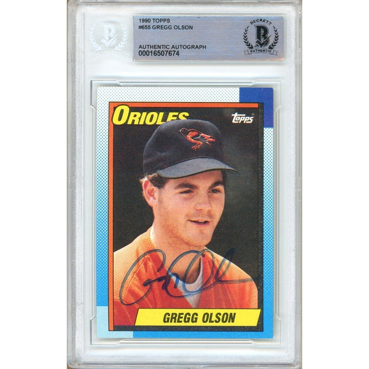 Gregg Olson Baltimore Orioles Signed 1990 Topps Baseball Card Beckett Authentic Auto Slab