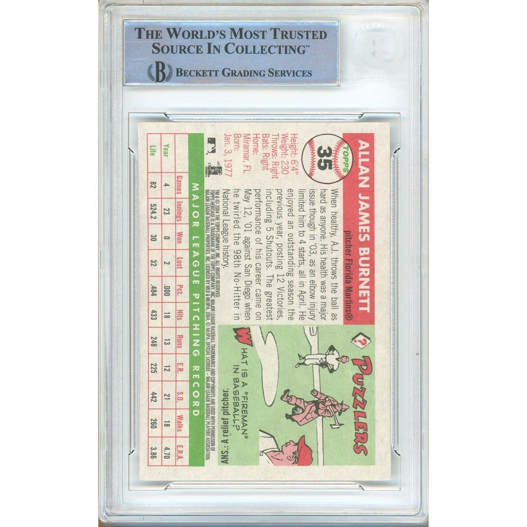 AJ Burnett Miami Marlins Signed 2004 Topps Heritage Baseball Card BAS Auth Auto Slab