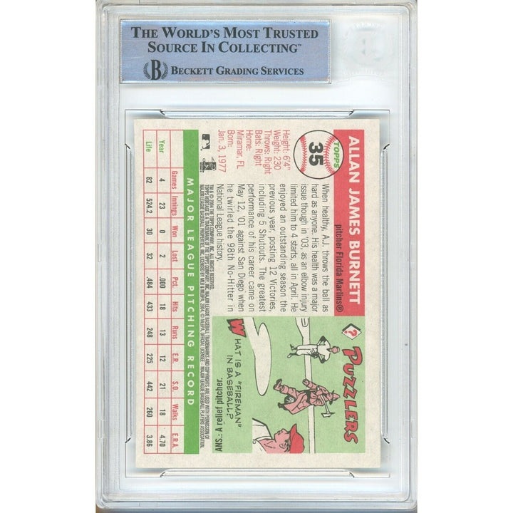 AJ Burnett Miami Marlins Signed 2004 Topps Heritage Baseball Card BAS Auth Auto Slab