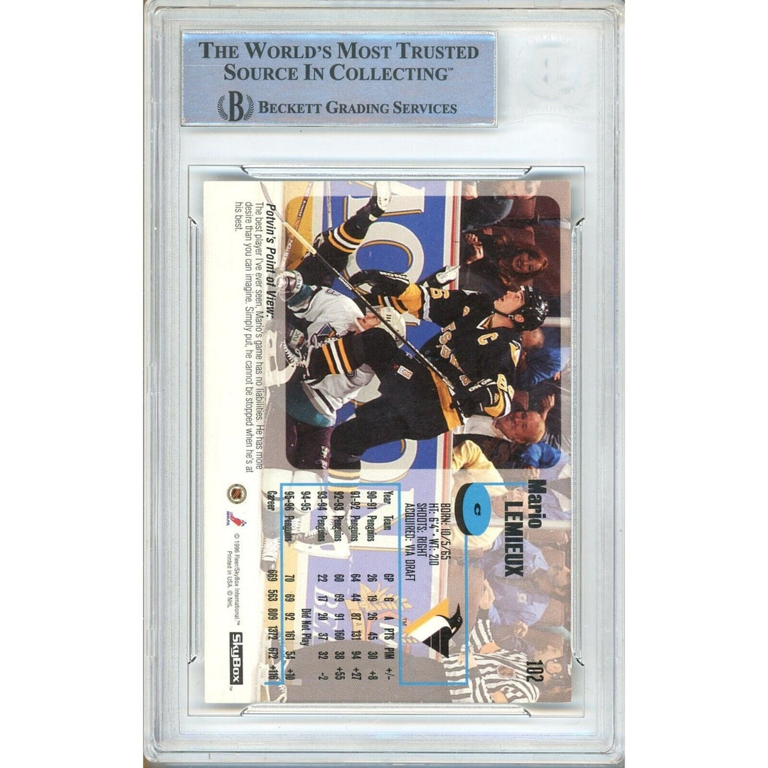 Mario Lemieux Pittsburgh Penguins Signed 1996-97 Skybox Impact Card Beckett Auth Auto