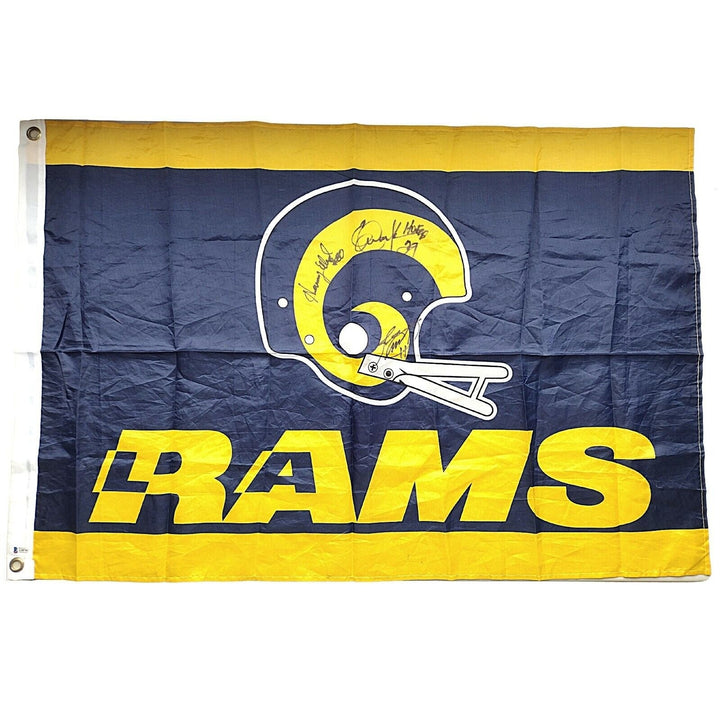 LA Rams Legends Signed Football Flag Eric Dickerson Jim Everett Henry Ellard Beckett