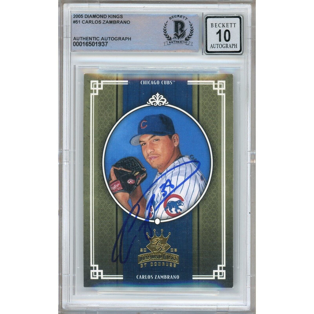 Carlos Zambrano Chicago Cubs Signed 2005 Diamond Kings Card BGS Auto 10 Graded