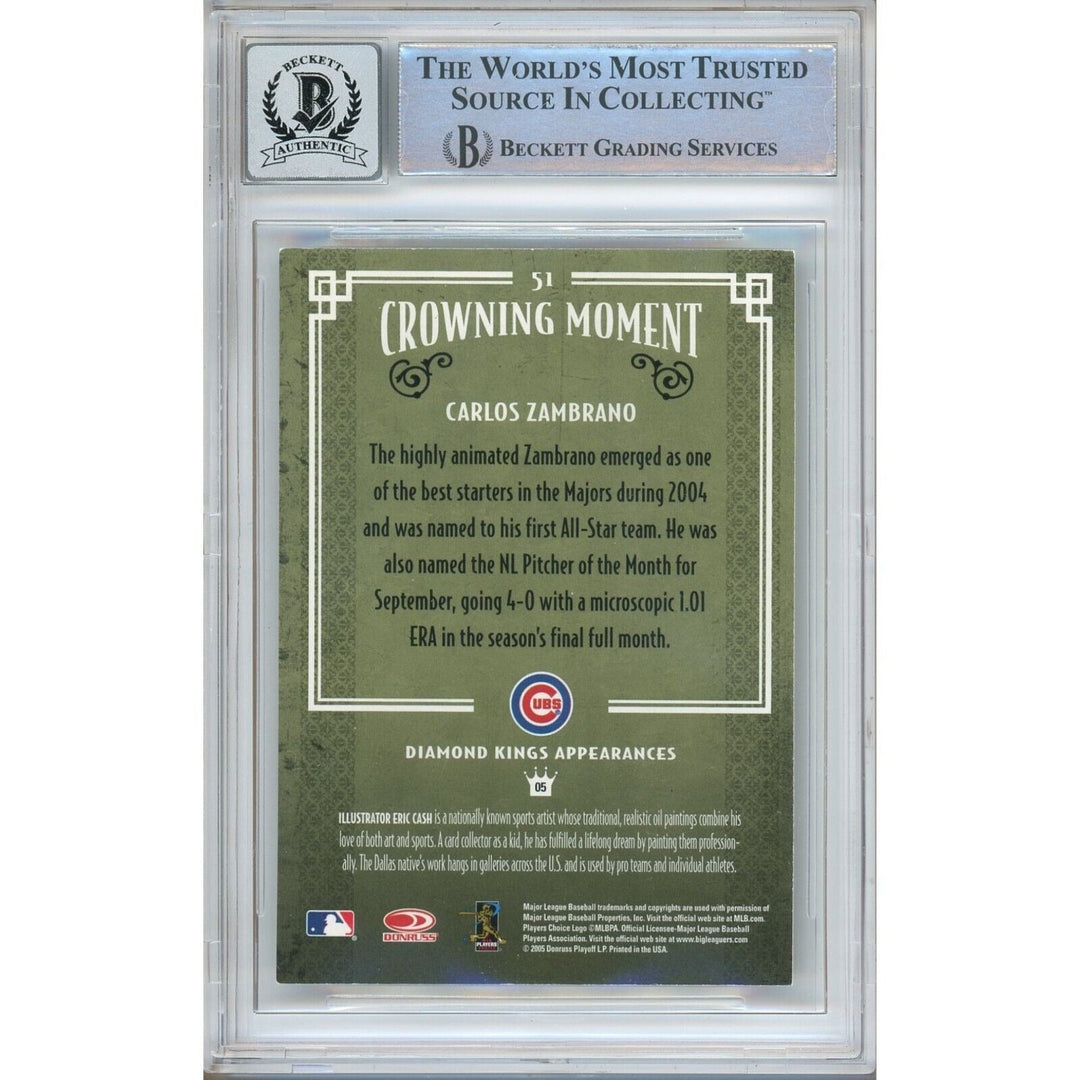 Carlos Zambrano Chicago Cubs Signed 2005 Diamond Kings Card BGS Auto 10 Graded