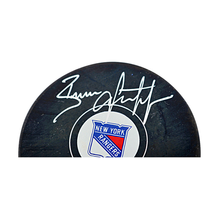 Brian Leetch New York Rangers Autographed Signed Inscribed HOF 09 Replica Rangers Puck (CX Auth)