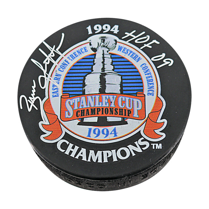 Brian Leetch New York Rangers Autographed Signed Inscribed HOF 09 1994 Stanley Cup Champions Puck (CX Auth)