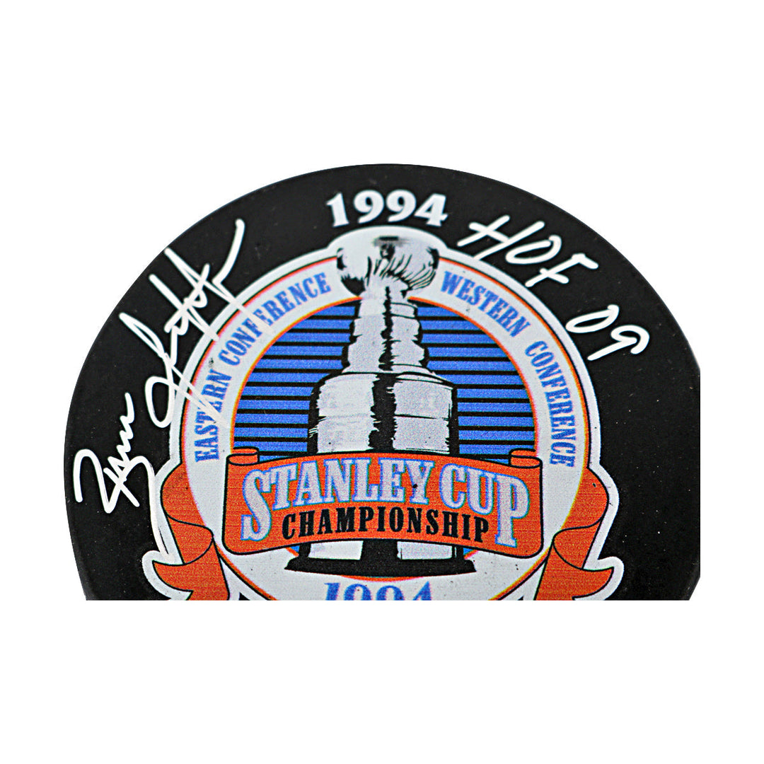 Brian Leetch New York Rangers Autographed Signed Inscribed HOF 09 1994 Stanley Cup Champions Puck (CX Auth)
