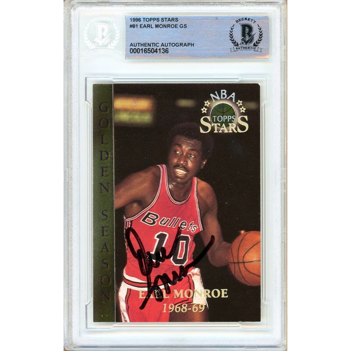 Earl Monroe Washington Bullets Signed 1996 Topps Stars Basketball Card BAS Auth Auto