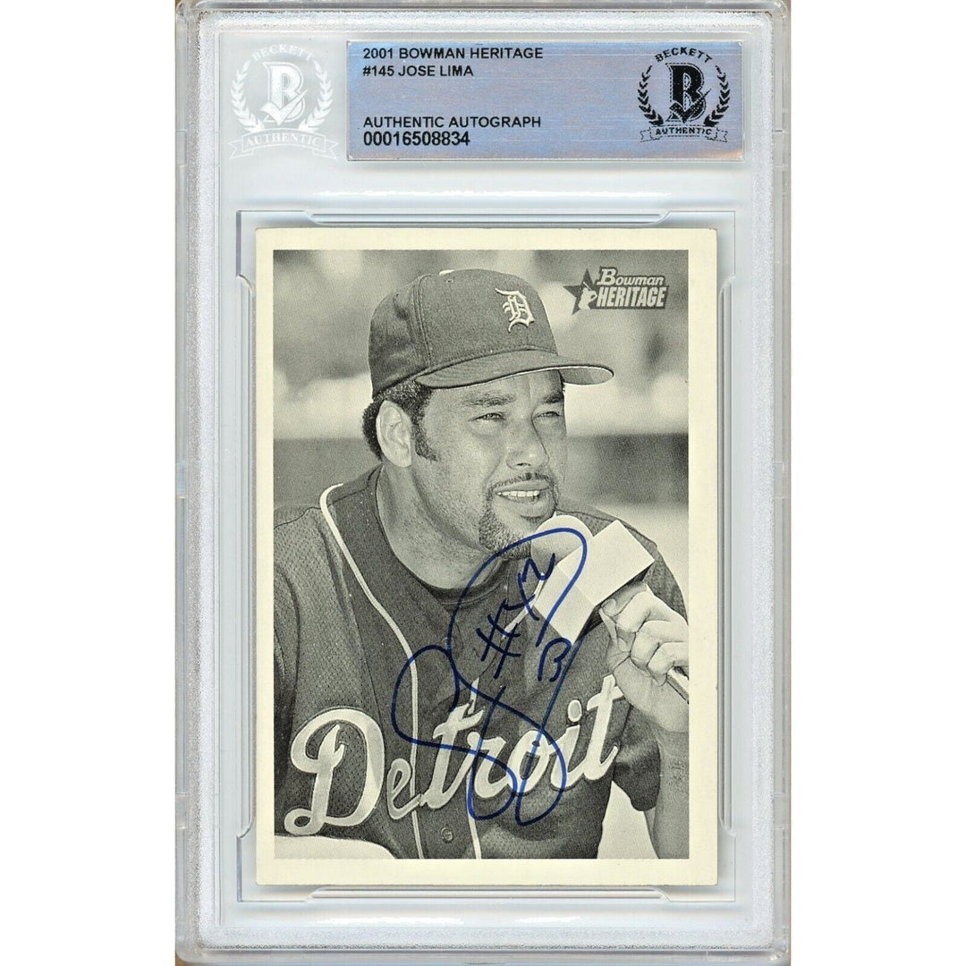 Jose Lima Detroit Tigers Signed 2001 Bowman Heritage Baseball Card BAS Auth Auto Slab