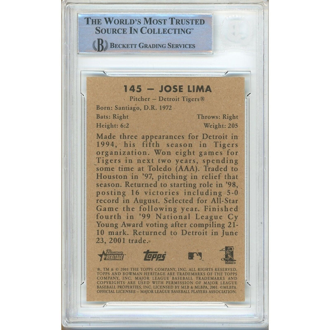 Jose Lima Detroit Tigers Signed 2001 Bowman Heritage Baseball Card BAS Auth Auto Slab
