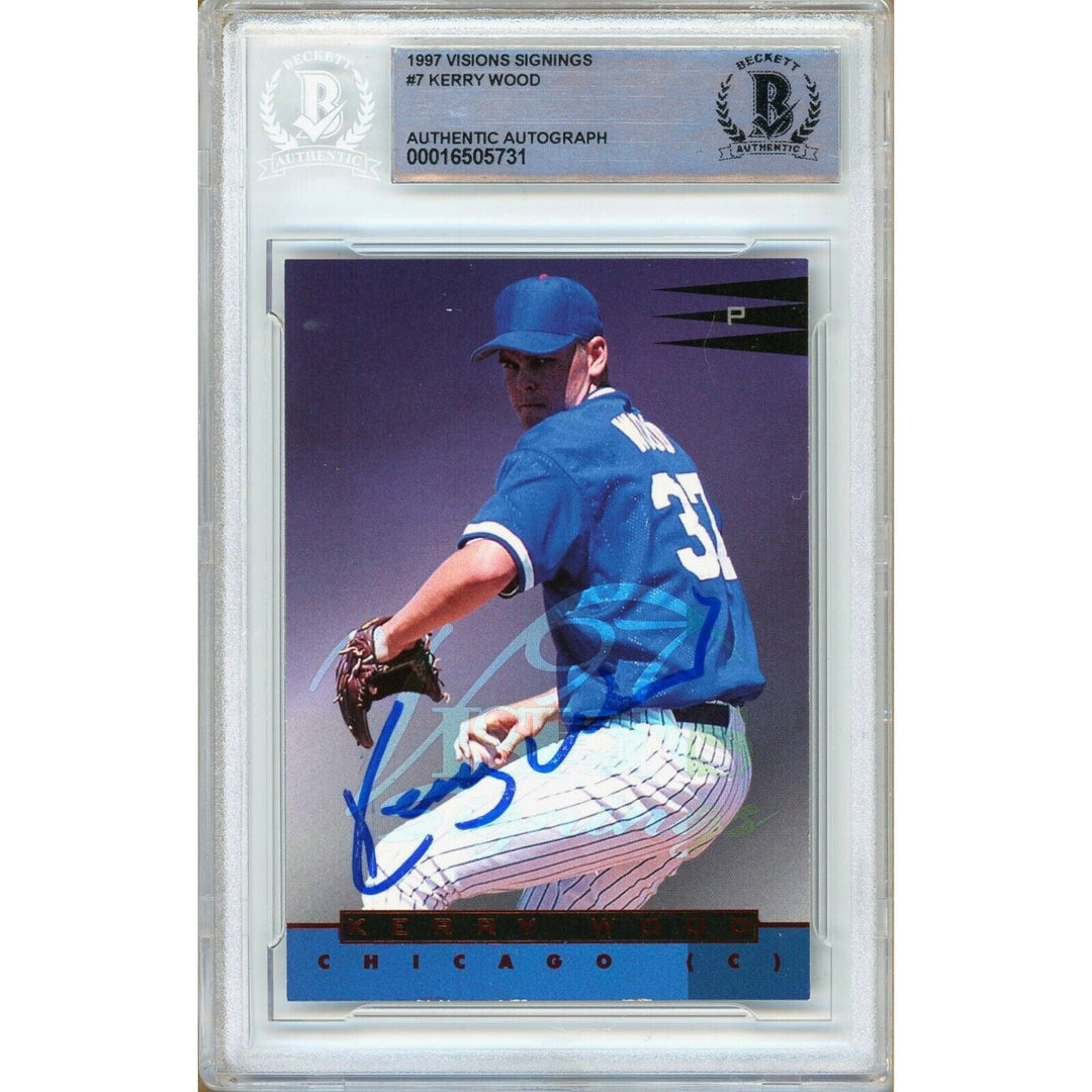 Kerry Wood Chicago Cubs Signed 1997 Visions Signings Baseball Card BAS Auth Auto Slab
