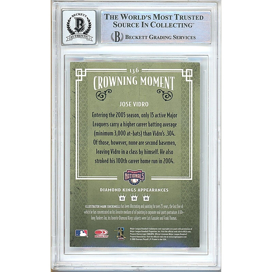 Jose Vidro Montreal Expos Signed 2005 Diamond Kings Baseball Card BGS Auto 10 Graded