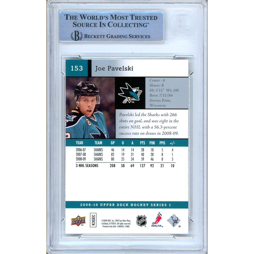 Joe Pavelski San Jose Sharks Signed 2009-10 Upper Deck Hockey Card Beckett Auth Auto