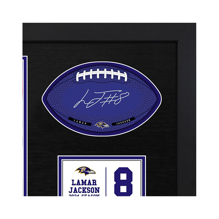 Lamar Jackson Baltimore Ravens Signable With Players Facsimile Signature and Photo Display in a 15H x 22W x 0.75D High Quality Black Frame