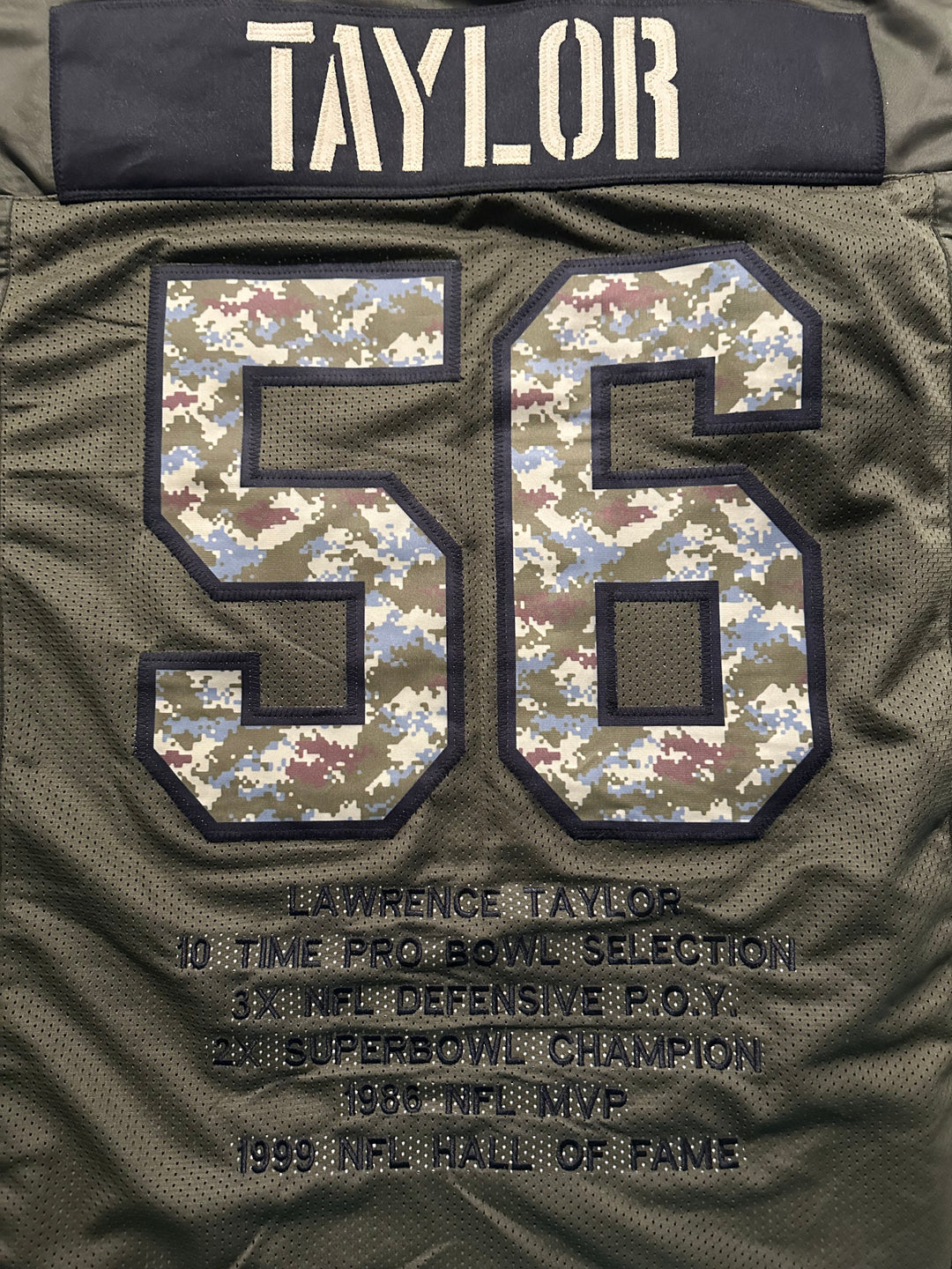 Lawrence Taylor unsigned camo stat jersey XL only