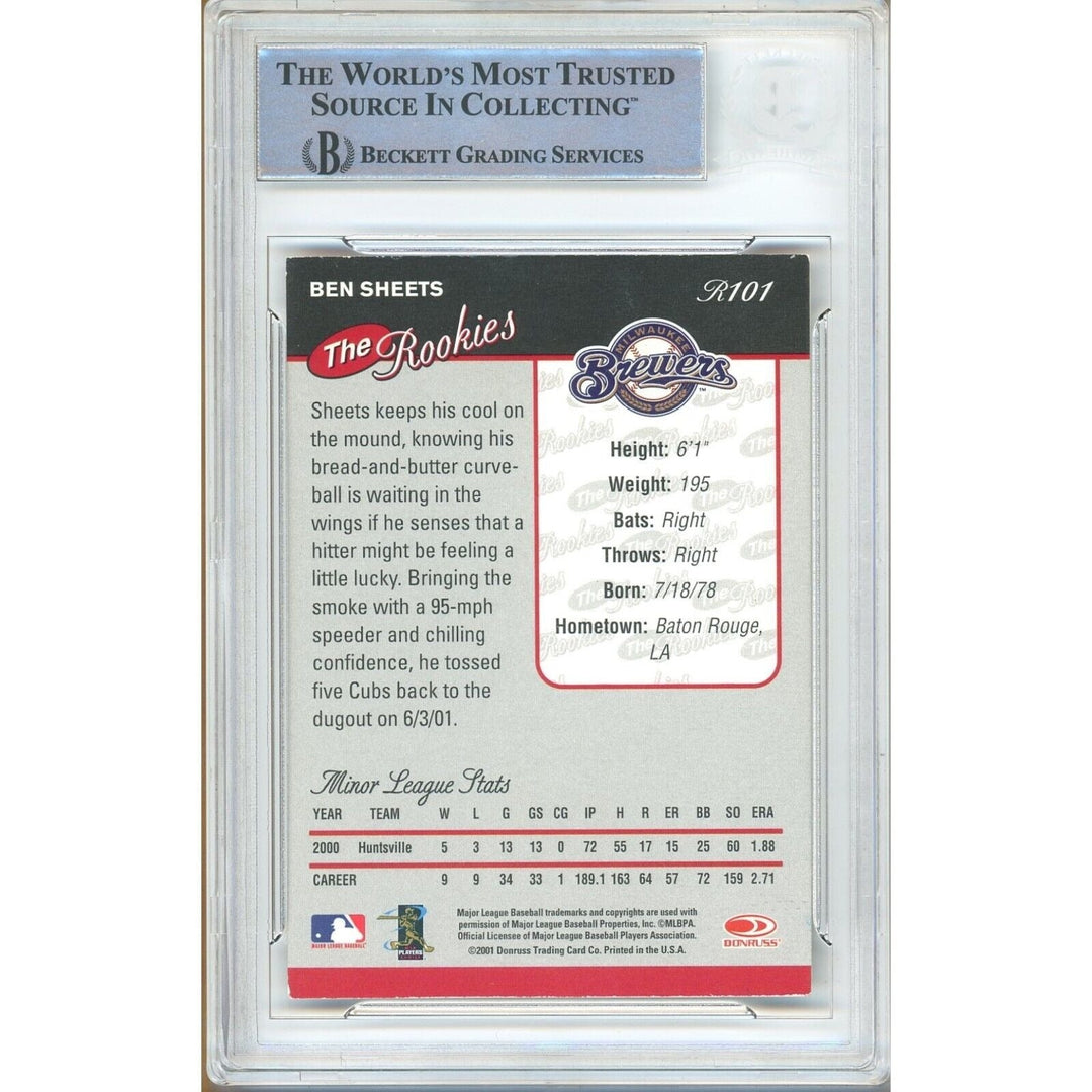 Ben Sheets Milwaukee Brewers Signed 2001 Donruss Rookies Card Beckett Auth Auto Slab