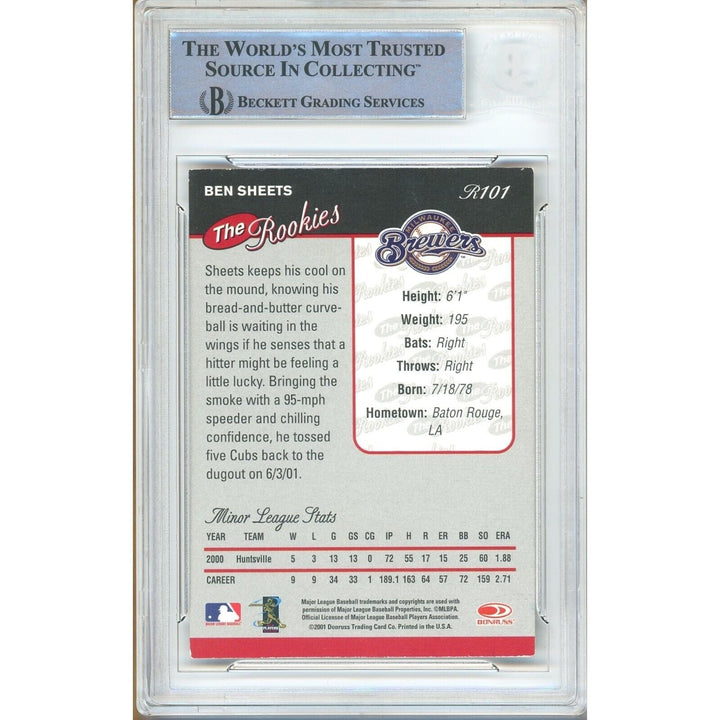 Ben Sheets Milwaukee Brewers Signed 2001 Donruss Rookies Card Beckett Auth Auto Slab