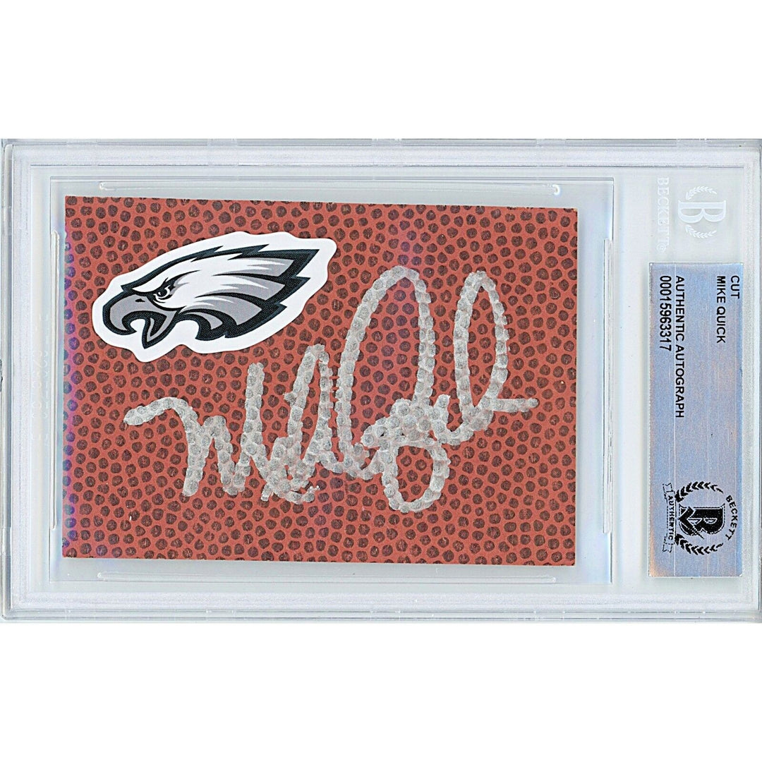Mike Quick Philadelphia Eagles Signed Football Signature Cut Beckett Authentic Auto Slab