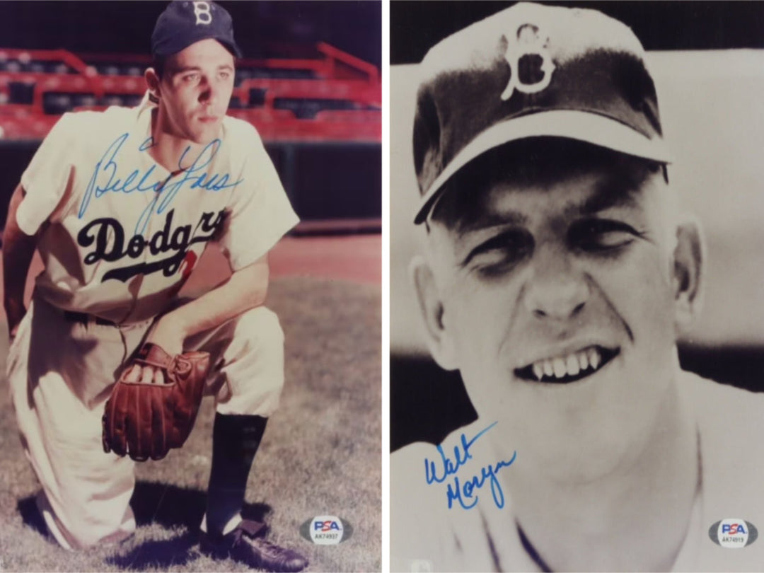 Lot of 2-Walt Moryn and Billy Loes Brooklyn Dodgers Signed Individual Vintage 8x10s Photos (PSA)