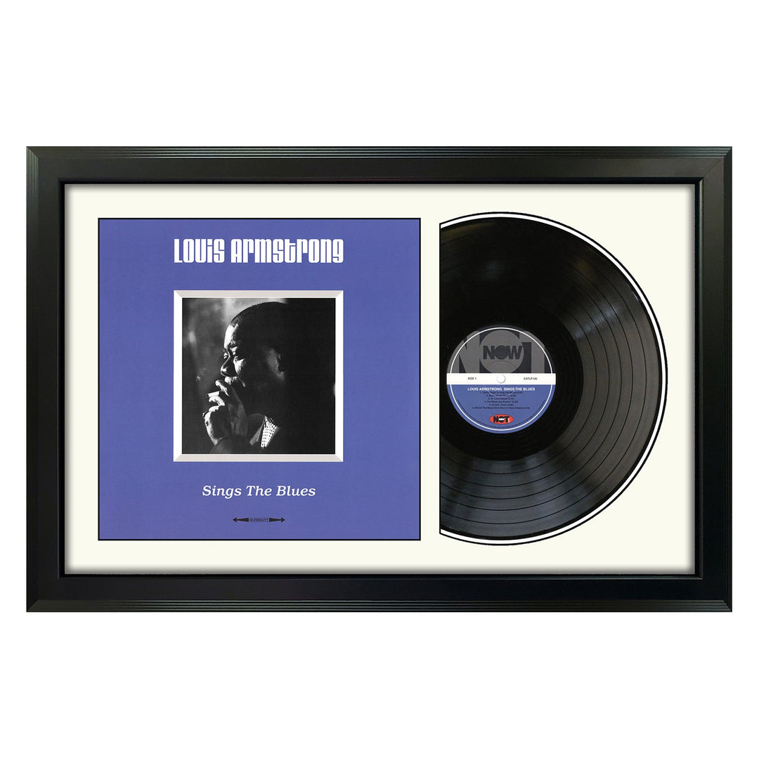 Louis Armstrong Sings The Blues Genuine Vinyl Record & Cover Professionally Framed Wall Display with a White Mat