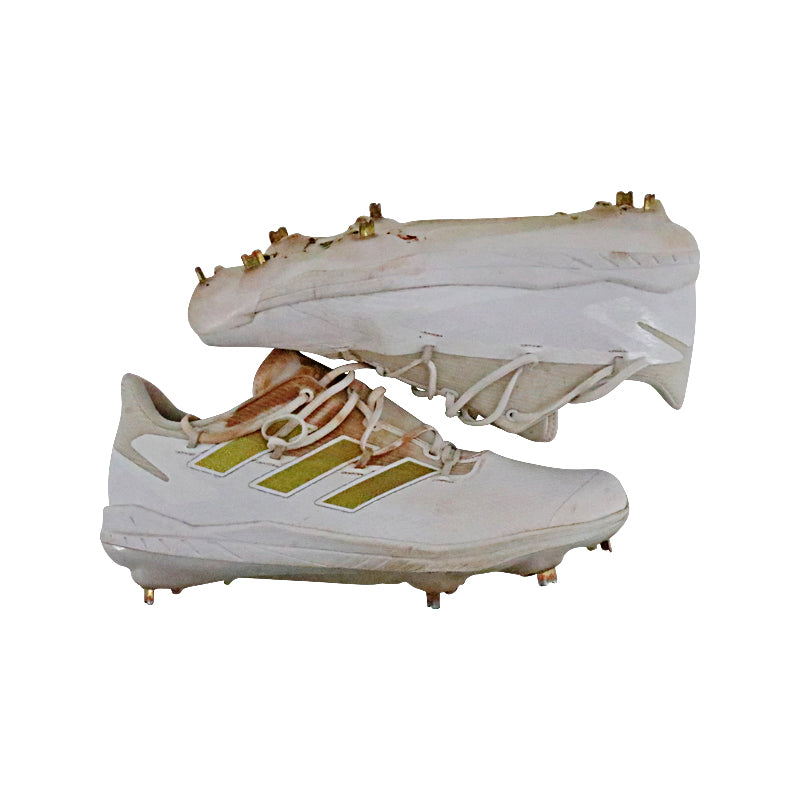 Brandon Marsh Philadelphia Phillies 2024 Game Worn Pair of White/Gold Glitter Adidas Adizero Cleats - Size 12 (Brandon Marsh CX LOA)