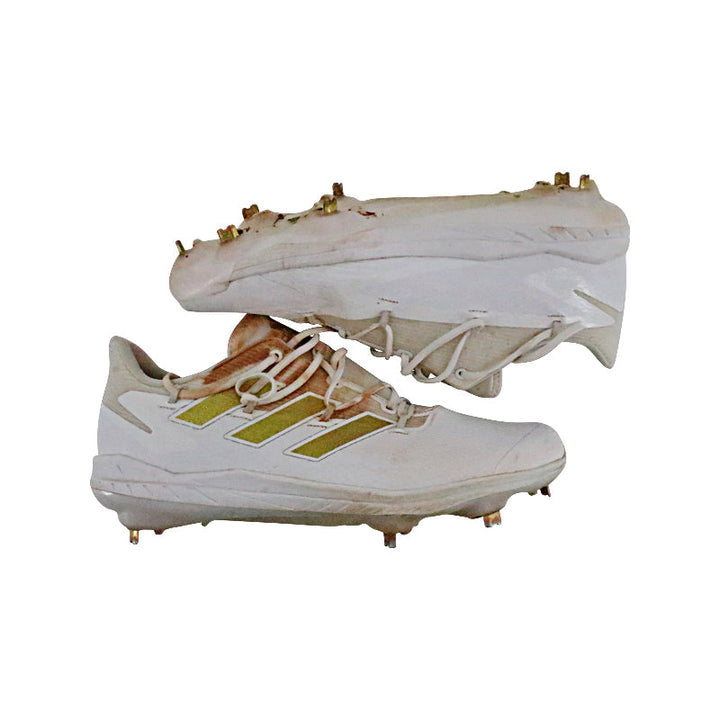 Brandon Marsh Philadelphia Phillies 2024 Game Worn Pair of White/Gold Glitter Adidas Adizero Cleats - Size 12 (Brandon Marsh CX LOA)