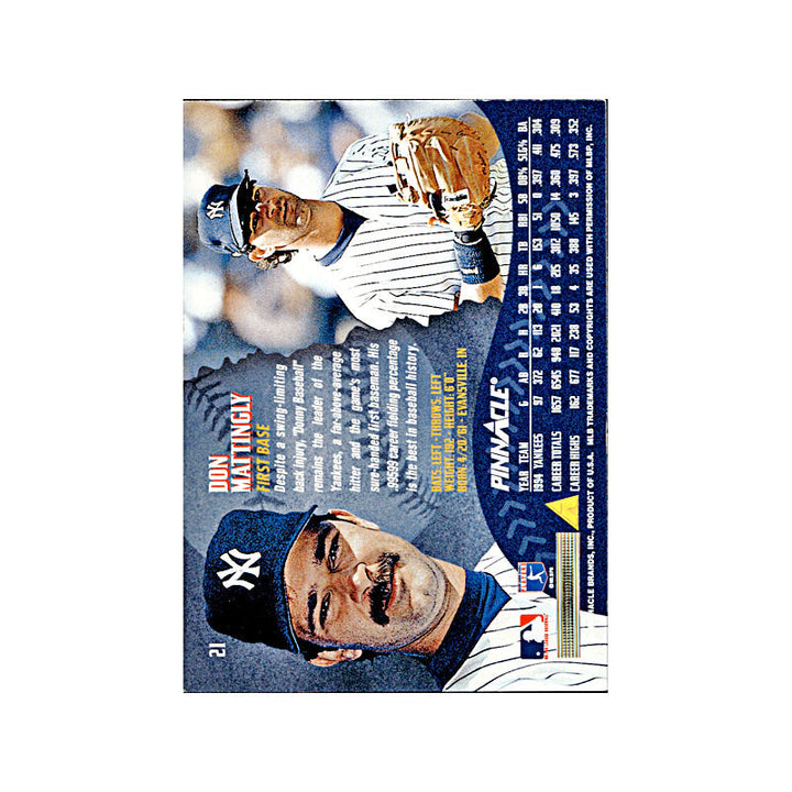 Don Mattingly New York Yankees Autographed Signed 1995 Pinnacle #21 Trading Card (CX Auth)