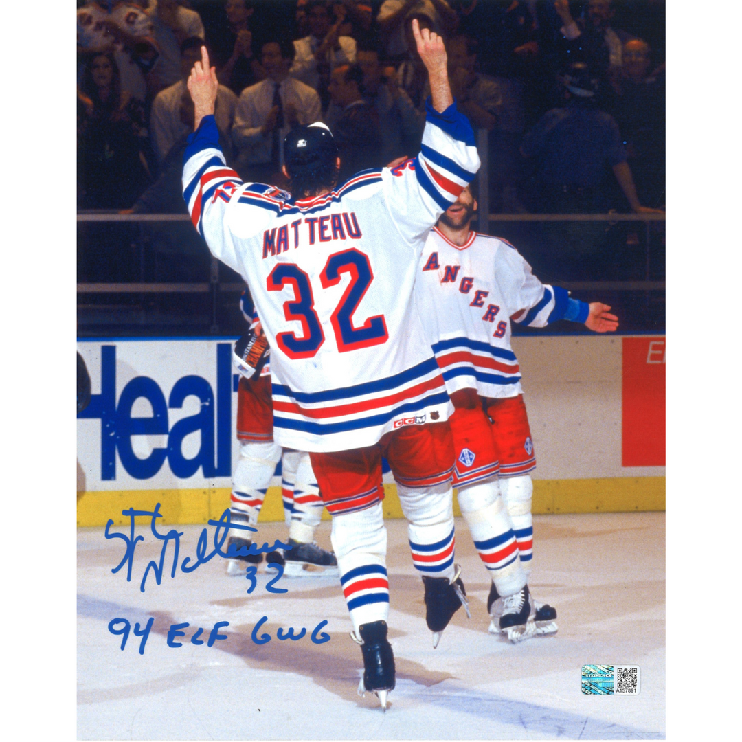 Stephane Matteau New York Rangers Autographed Signed Inscribed '94 ECF GWG' Post Game Celebration 8x10 Photo (CX Auth)